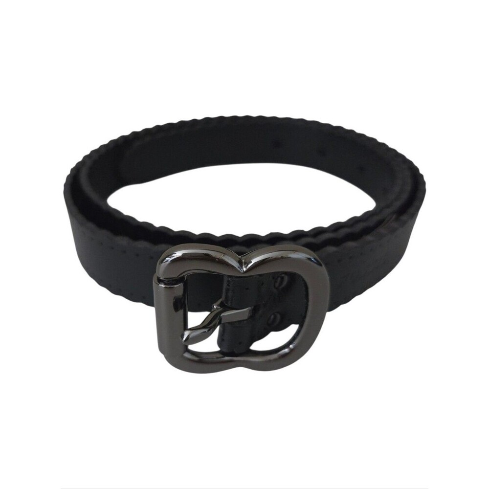 fossil womens black leather laser cut scalloped edge skinny belt sz L BT4028001